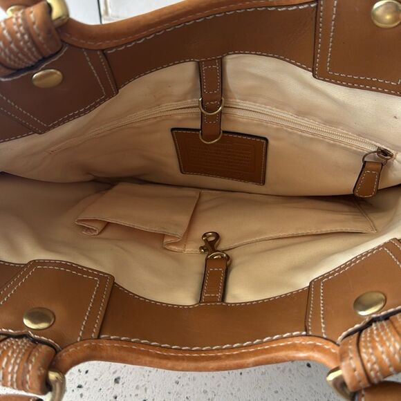 Coach Bleecker Natural Straw Tan Tote Handbag with Leather Accents Boho Vacation - Picture 12 of 16